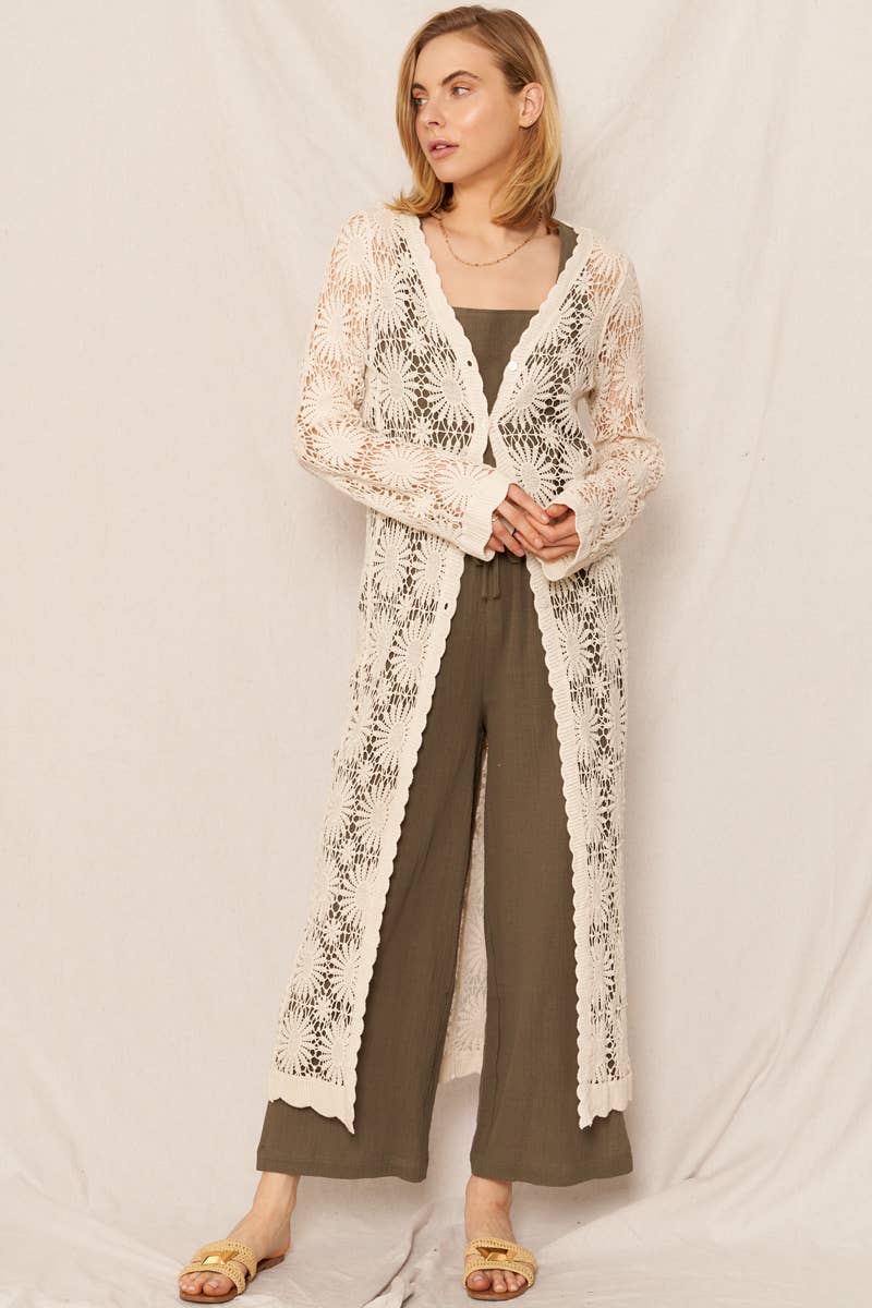 Flower Pattern Crochet Kimono Cardigan