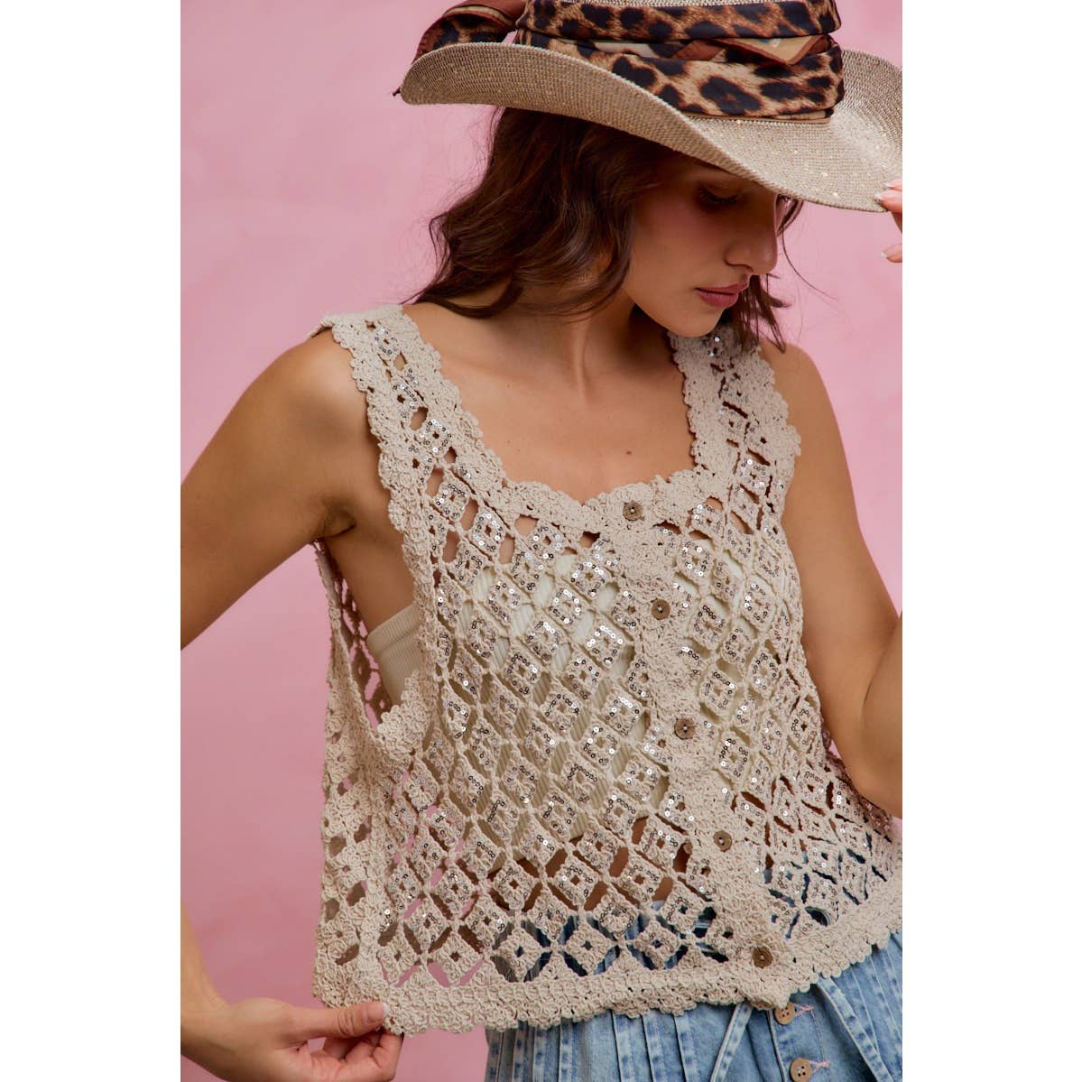 Jewel sequin crochet tank/vest
