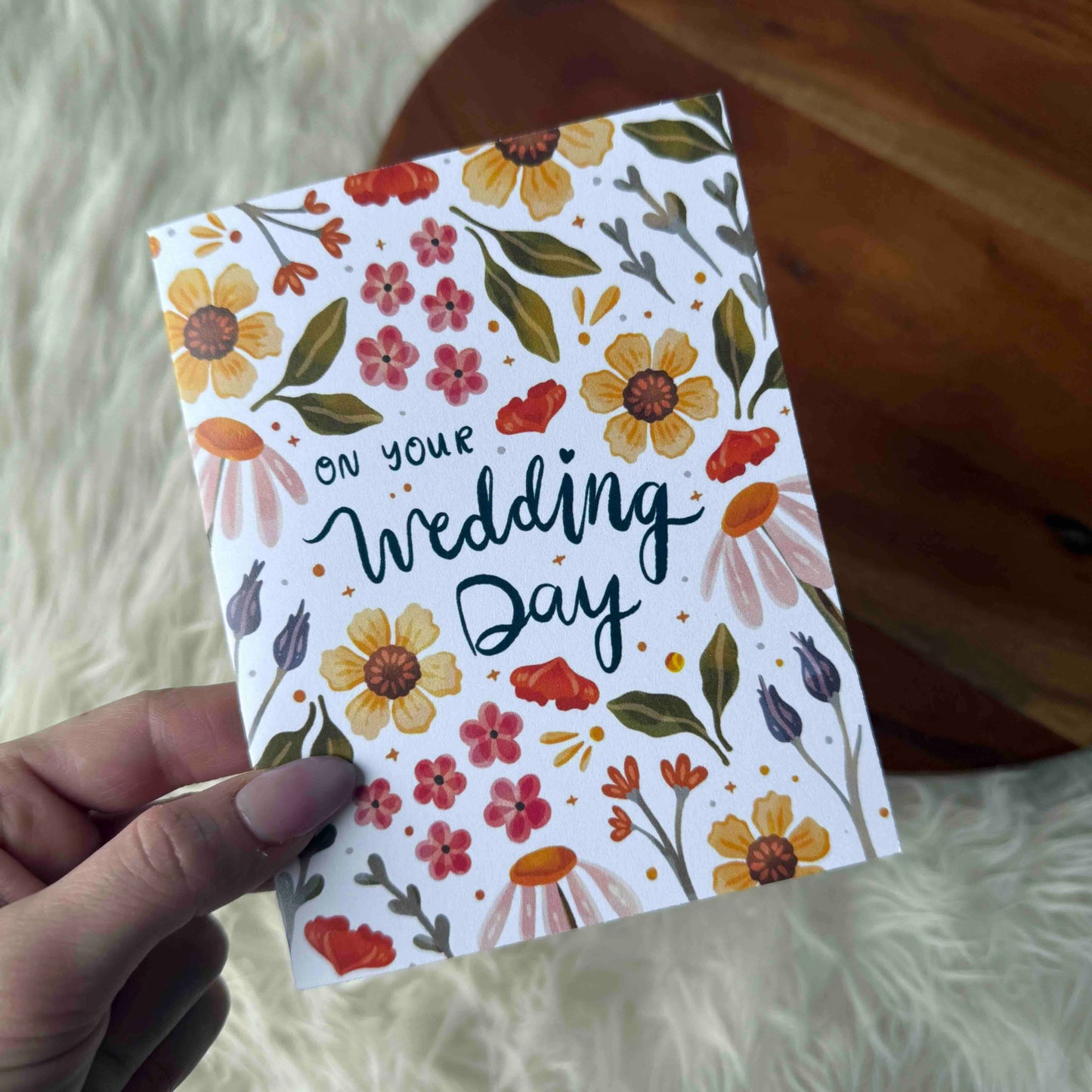 "On your wedding day" Yellow Red Floral Pattern Card