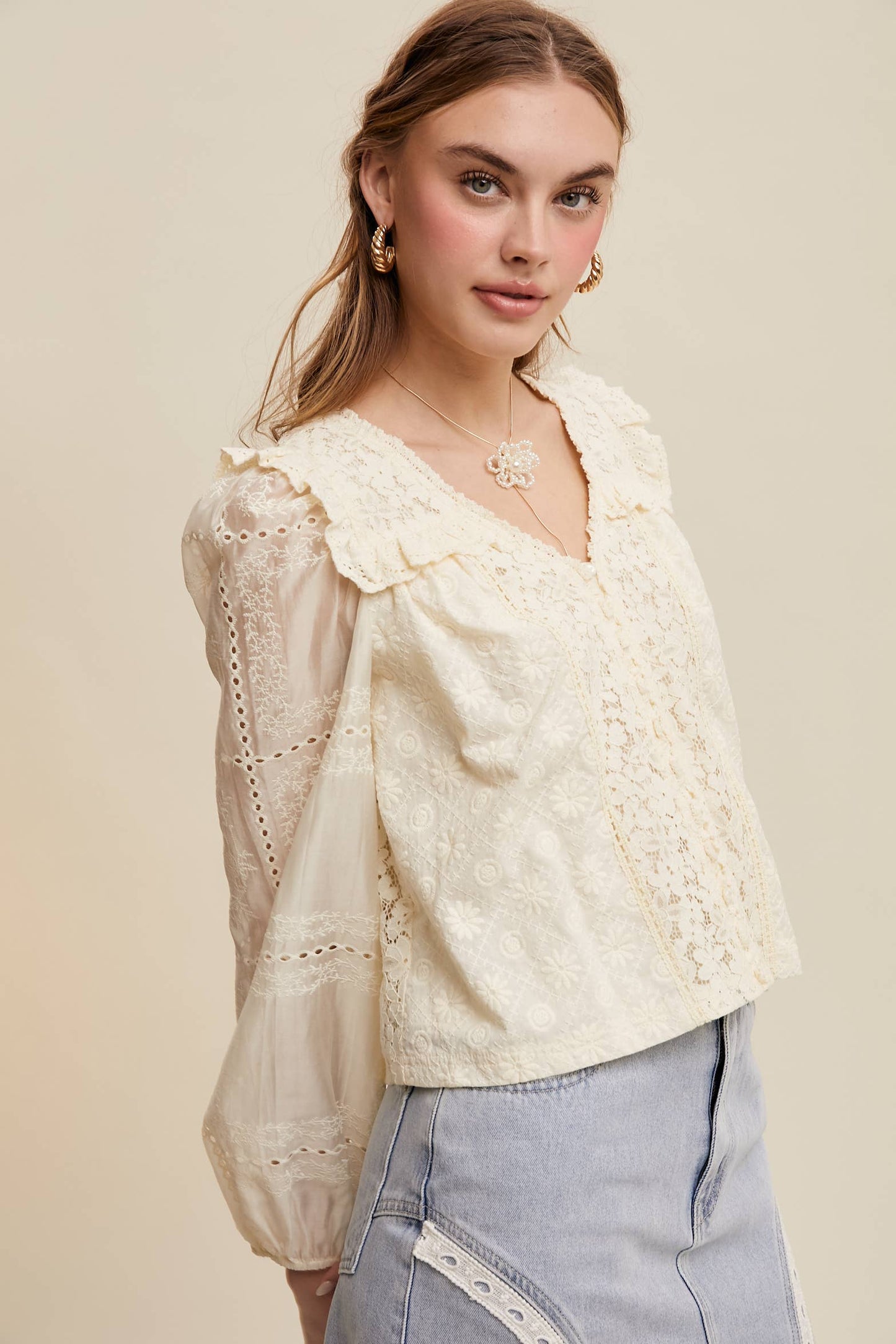Lina Delicate Embroidered Lace Blouse