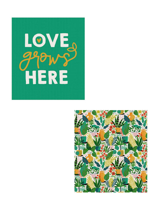 Reusable Dish Cloth, Love Grows Here, Set of 2