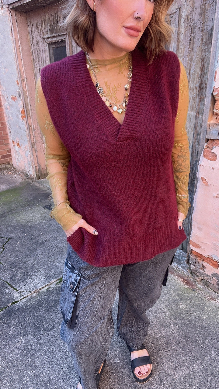 Oversized Soft Knit Sweater Vest with Side Slit