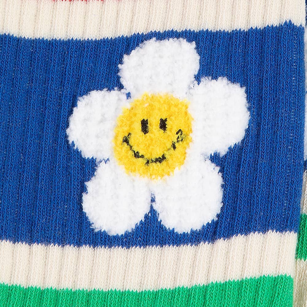 Floral Rainbow Striped Happy Face Socks