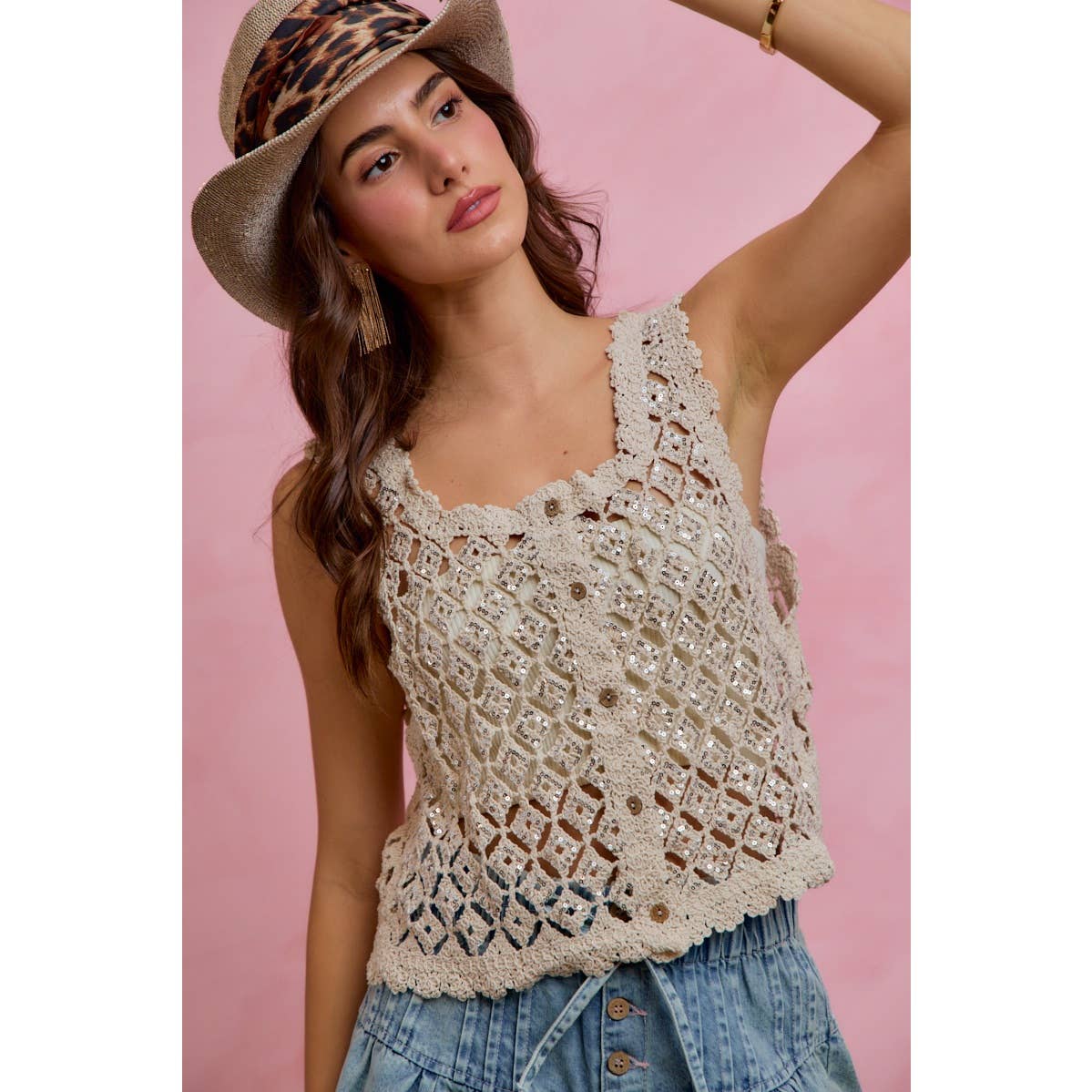 Jewel sequin crochet tank/vest