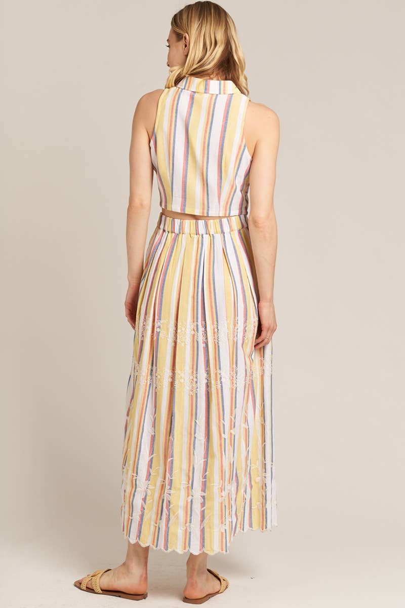 Sasha Embroidered Multicolor Striped Mid Skirt