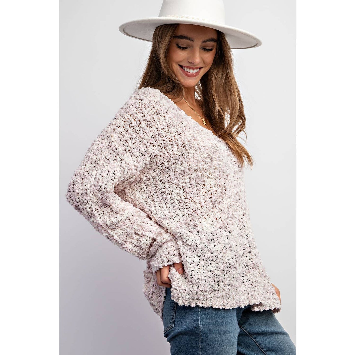 Heart You loose popcorn knit sweater pullover