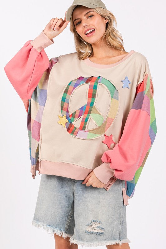 ONLINE EXCLUSIVE SAGE + FIG Contrast Peace Patch Dropped Shoulder Sweatshirt