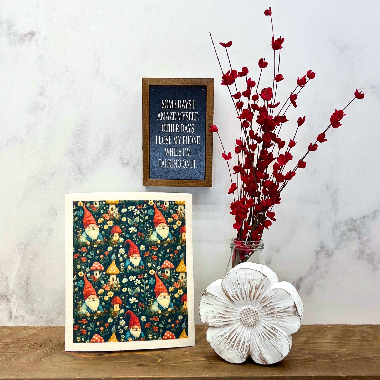 Gnome in Mushrooms Swedish Dishcloth - Kitchen Towels