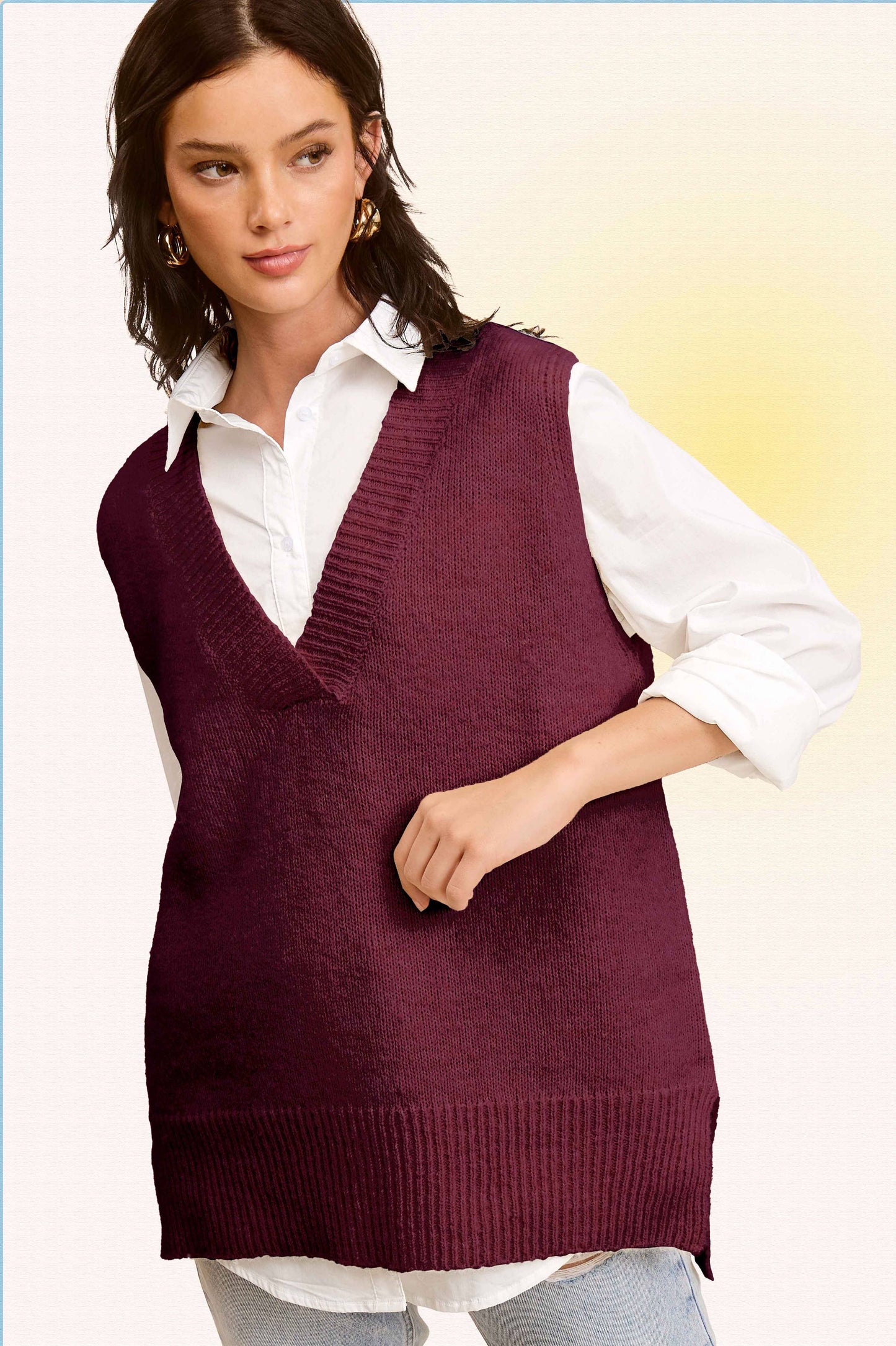 Oversized Soft Knit Sweater Vest with Side Slit