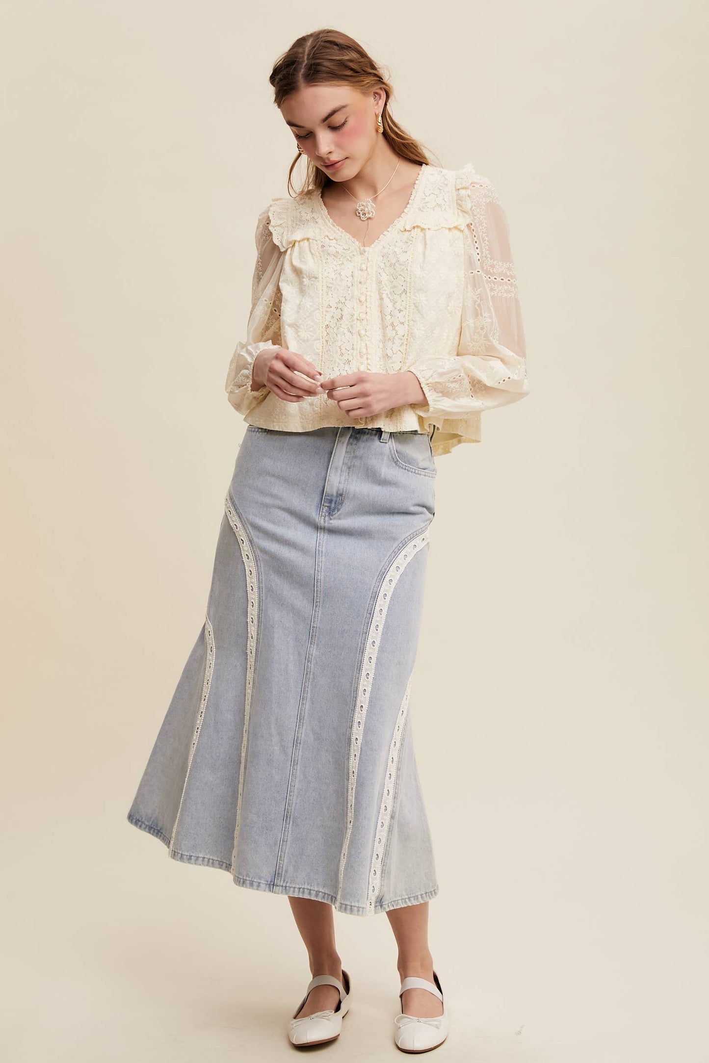 Lina Delicate Embroidered Lace Blouse