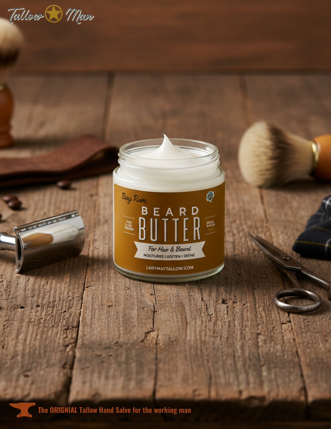 ONLINE EXCLUSIVE Tallow Man Bay Rum Beard + Body Butter | Men's Grooming | Grass-Fed Tallow | 9oz