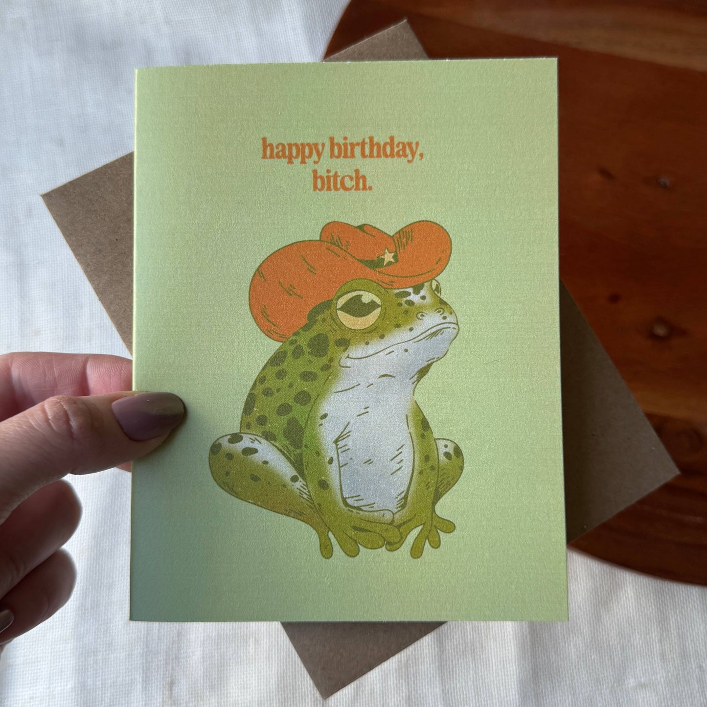Artisan Drawn "Happy birthday, bitch" Cowboy Frog Birthday Card