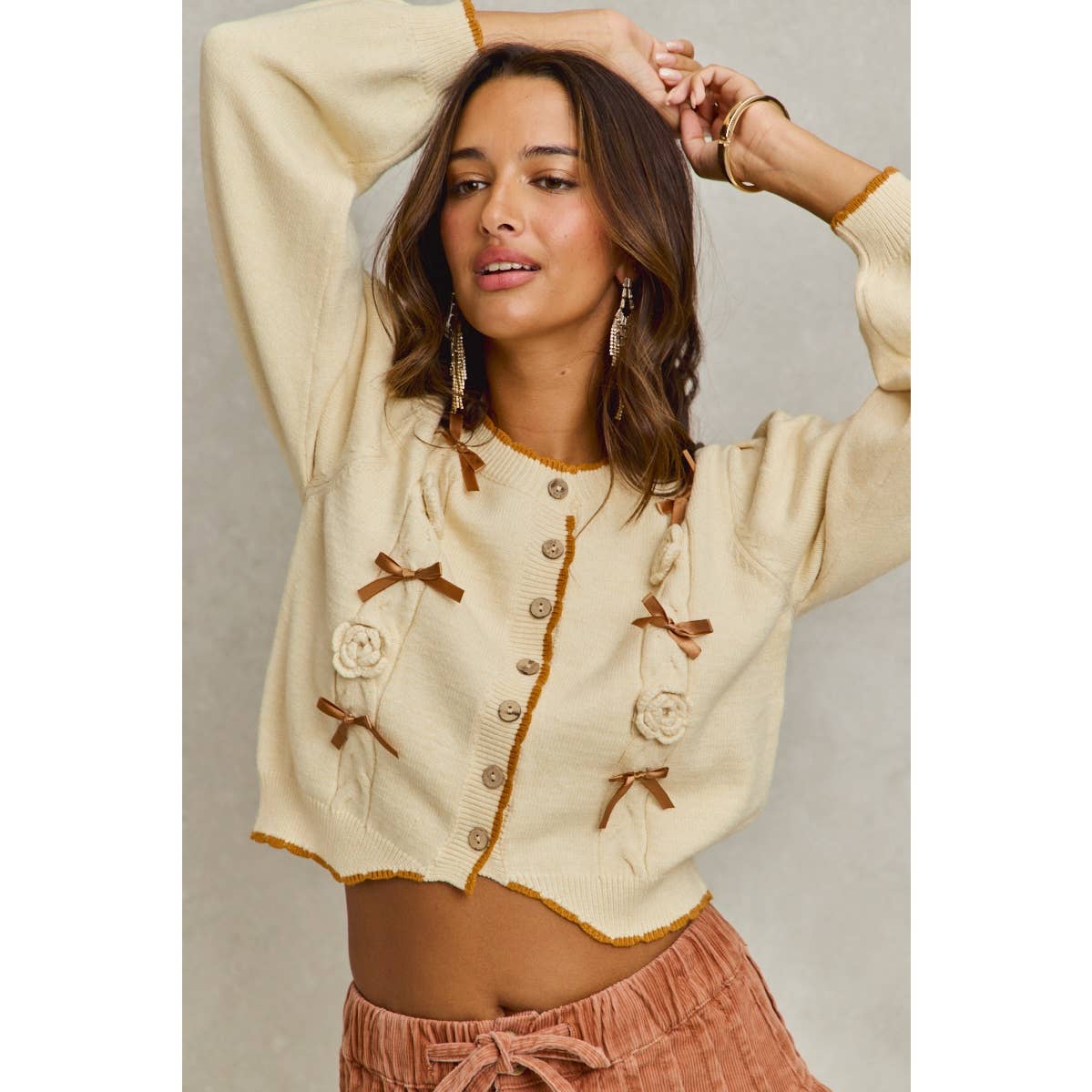 Margo ribbon & rose sweater/cardigan