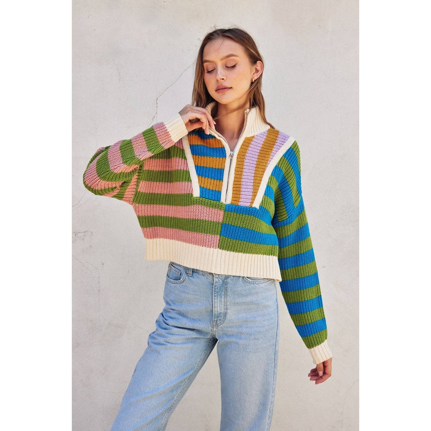 Breezy Color burst Half Zip Collared Sweater pullover