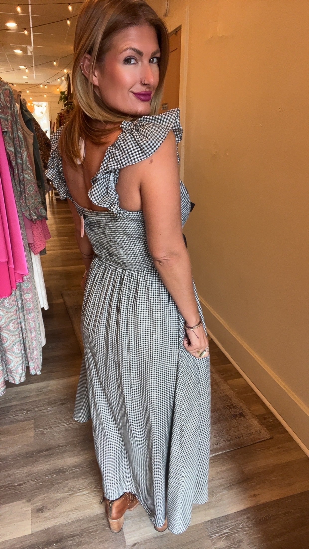 Farley Plaid bow midi dress
