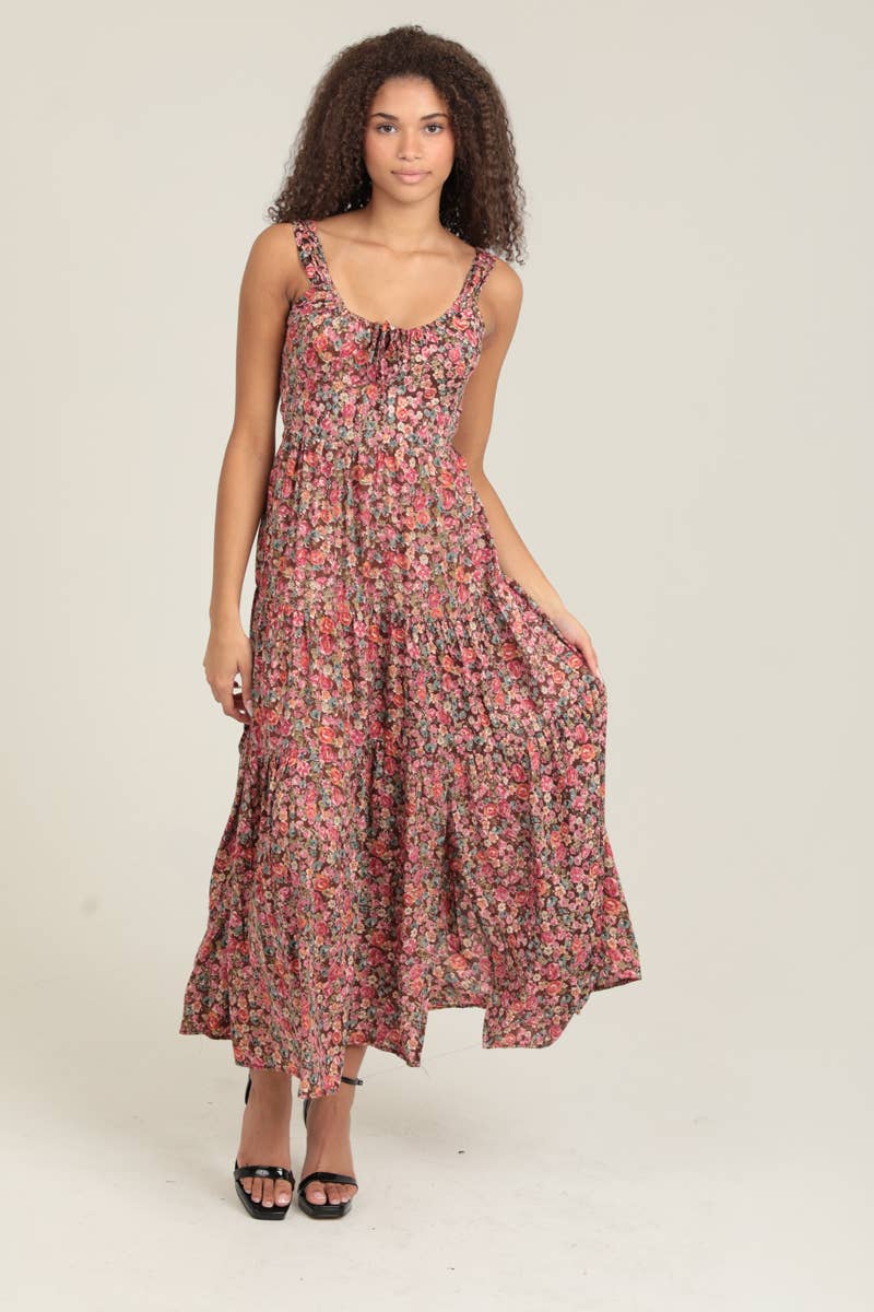 Donna floral print tie back dress