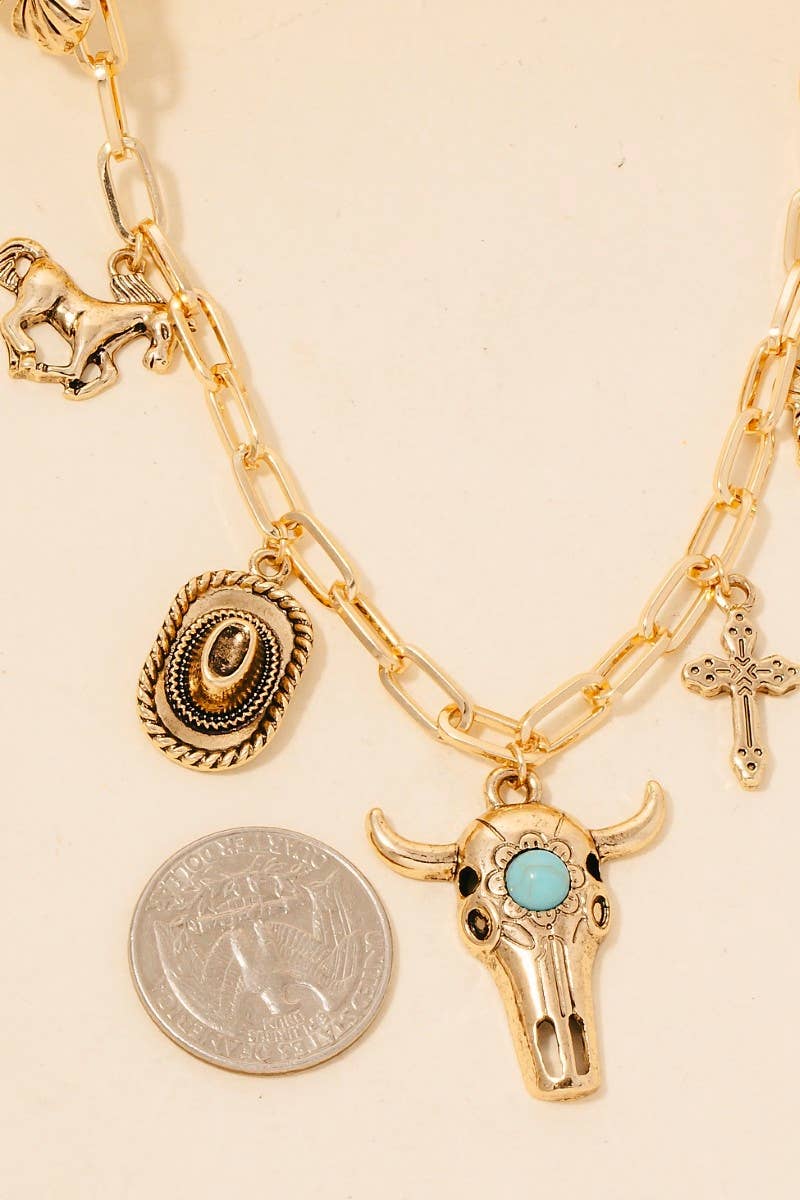 Assorted Western Bull Charm Necklace