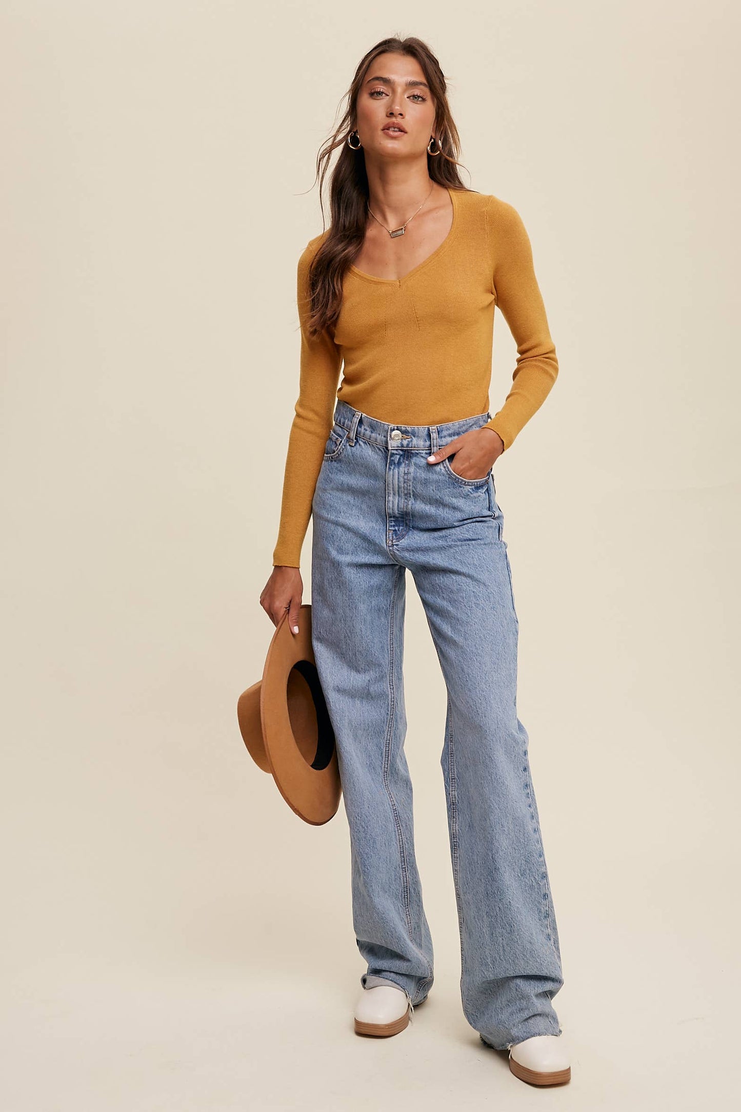 Jamie Fitted V-Neck Knit Top
