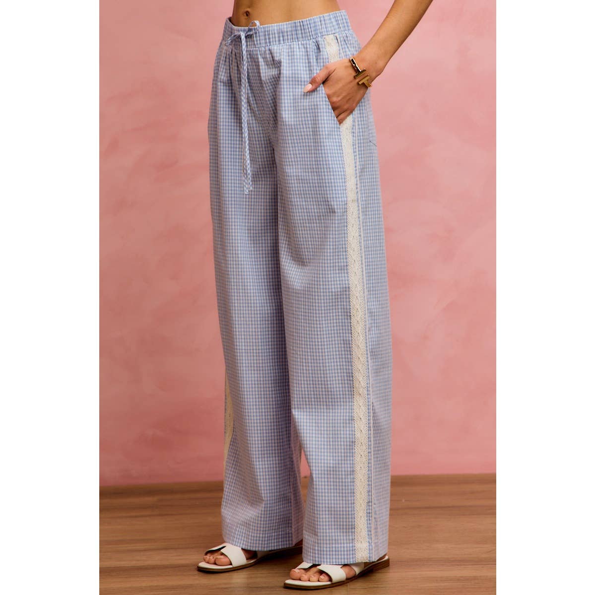 Bradford gingham pin stripe & lace detail pants