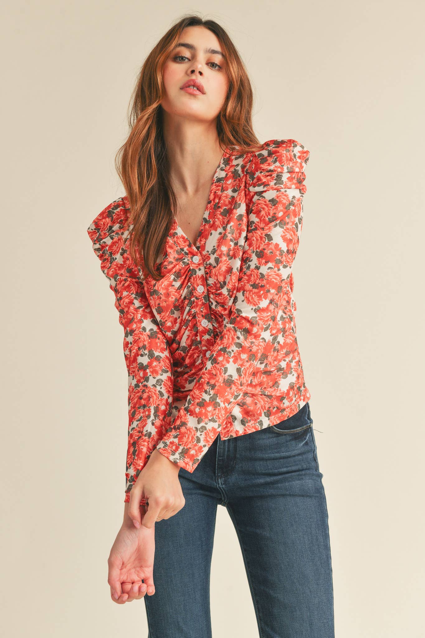 Winnie Ruched button down top