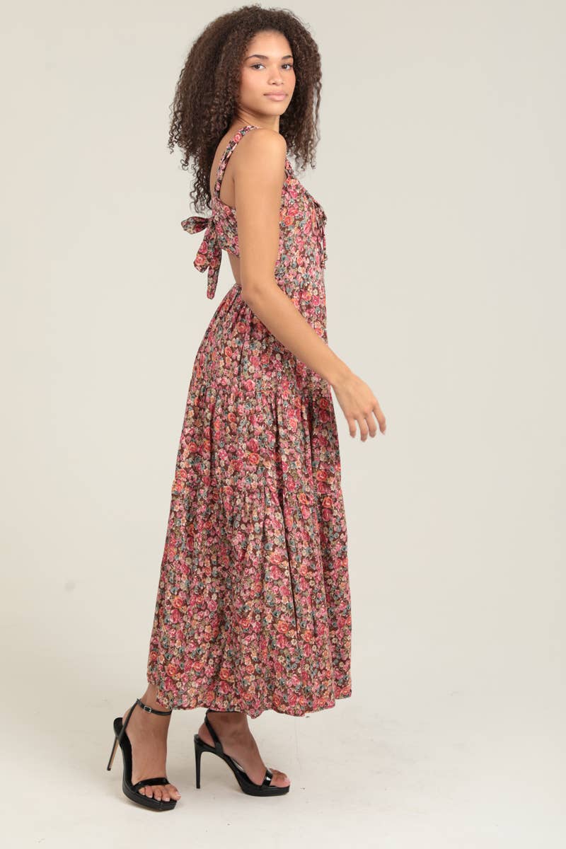 Donna floral print tie back dress