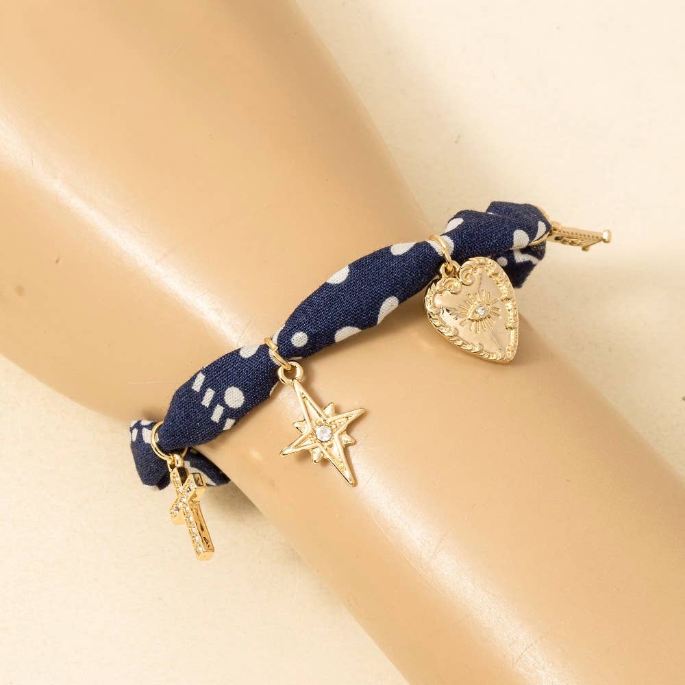 Heart Locket And Charms Bandana Bracelet