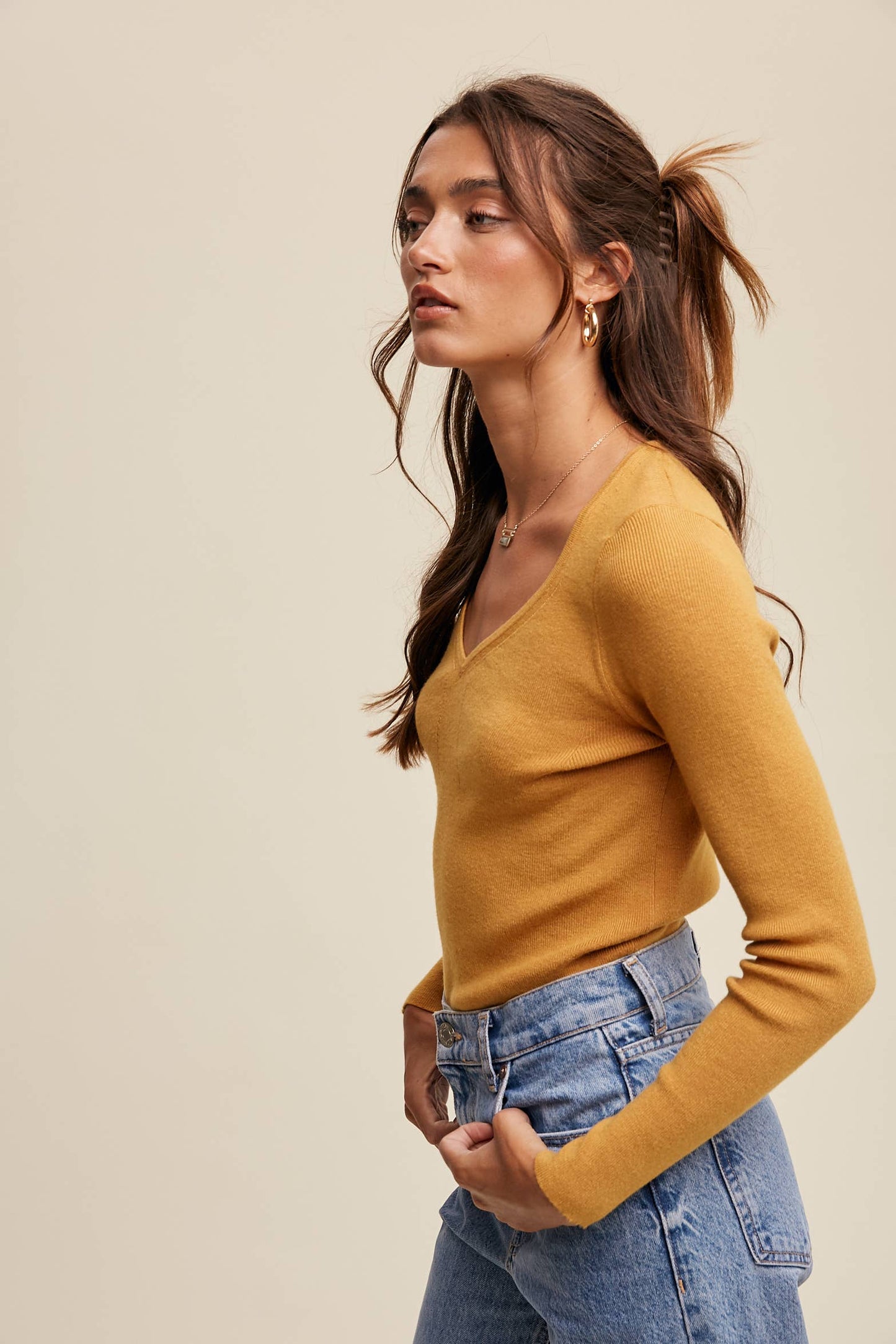 Jamie Fitted V-Neck Knit Top