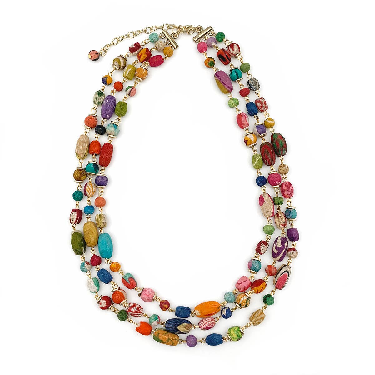 Handcrafted Aasha Triple Strand Mixed Shaped Beads Statement Necklace