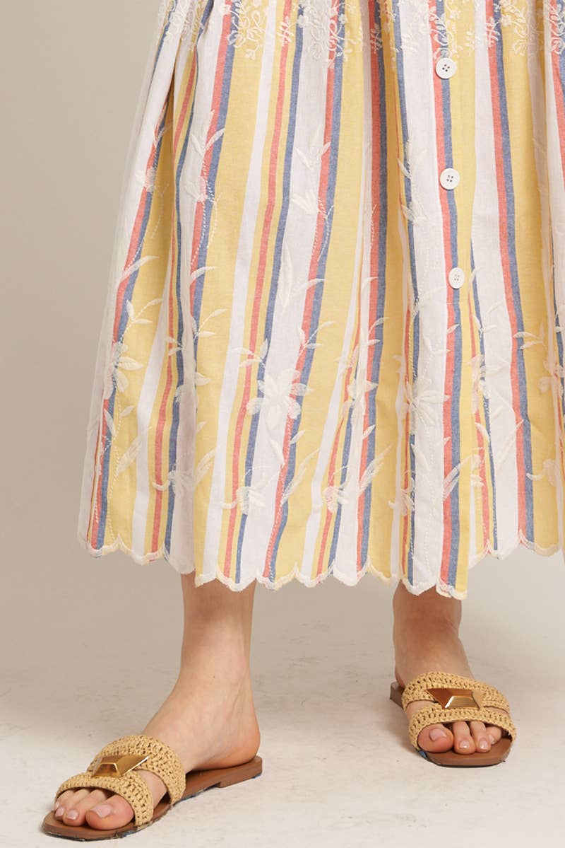 Sasha Embroidered Multicolor Striped Mid Skirt