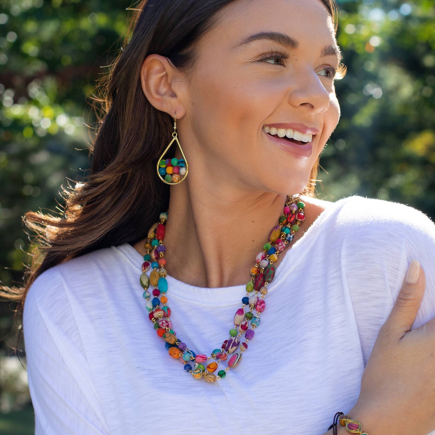 Handcrafted Aasha Triple Strand Mixed Shaped Beads Statement Necklace