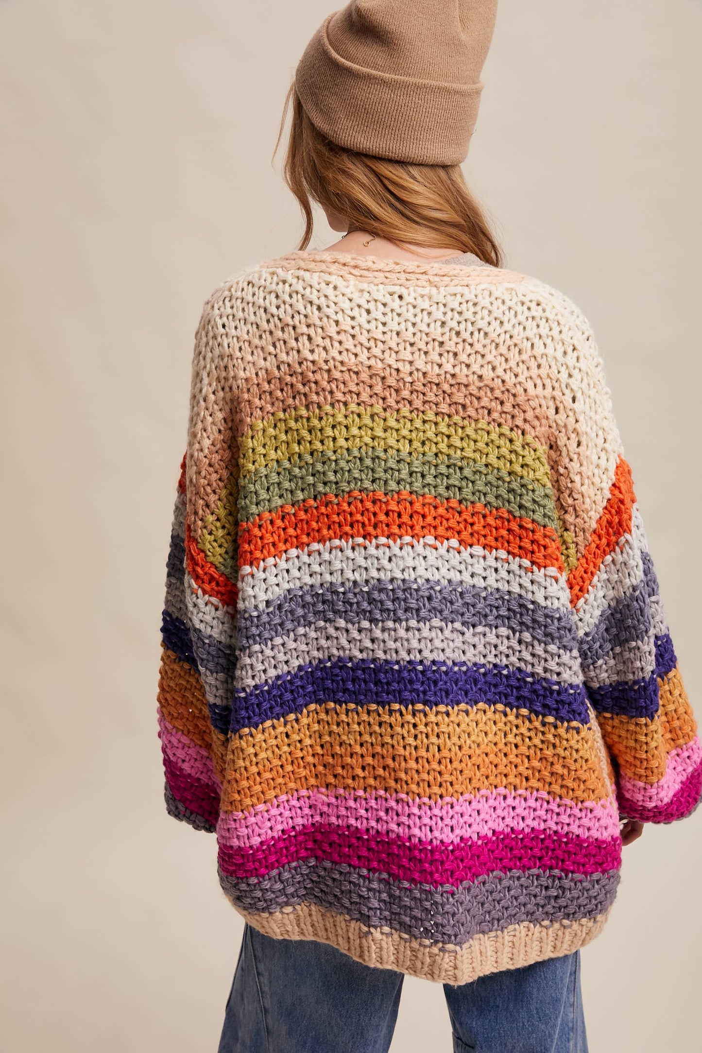 Rainbow Hand-Crochet Open oversized Cardigan