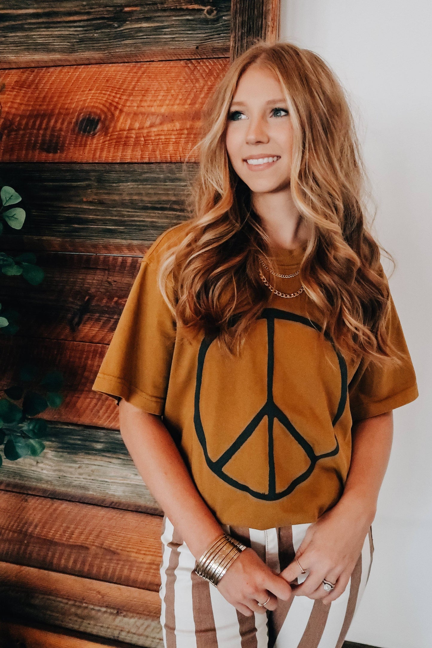 Oversized Peace sign & Never Regret Showing Kindness Mock Neck Tee