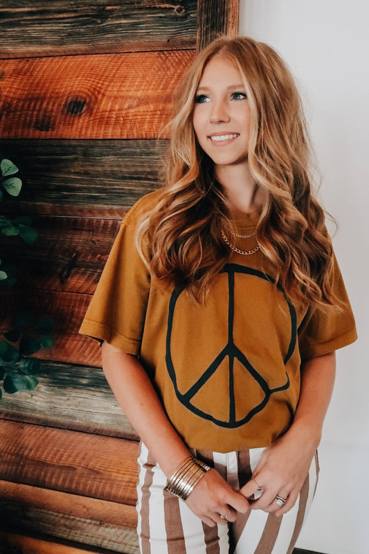 Oversized Peace sign & Never Regret Showing Kindness Mock Neck Tee