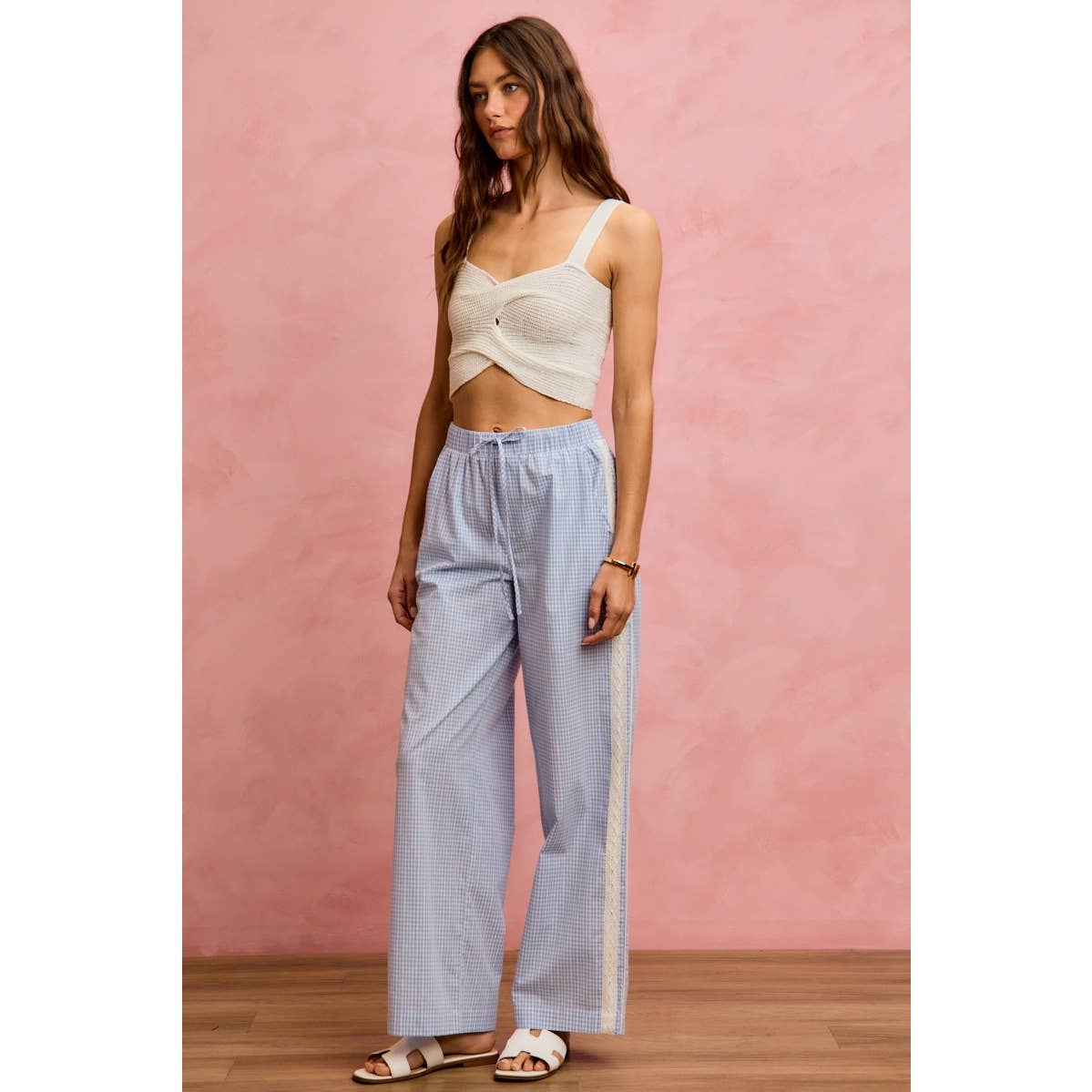 Bradford gingham pin stripe & lace detail pants