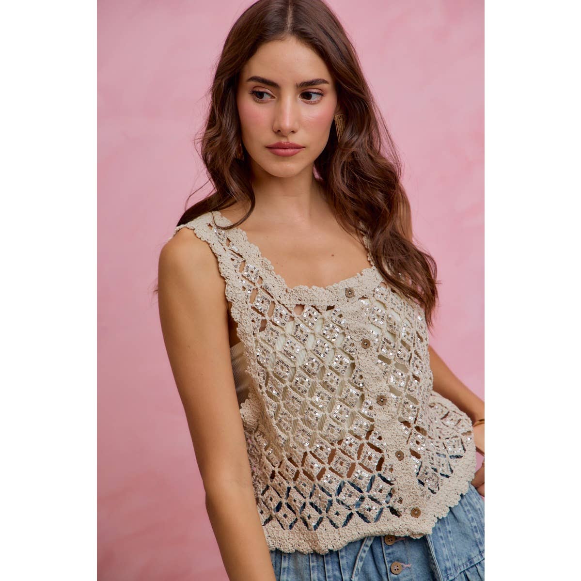 Jewel sequin crochet tank/vest