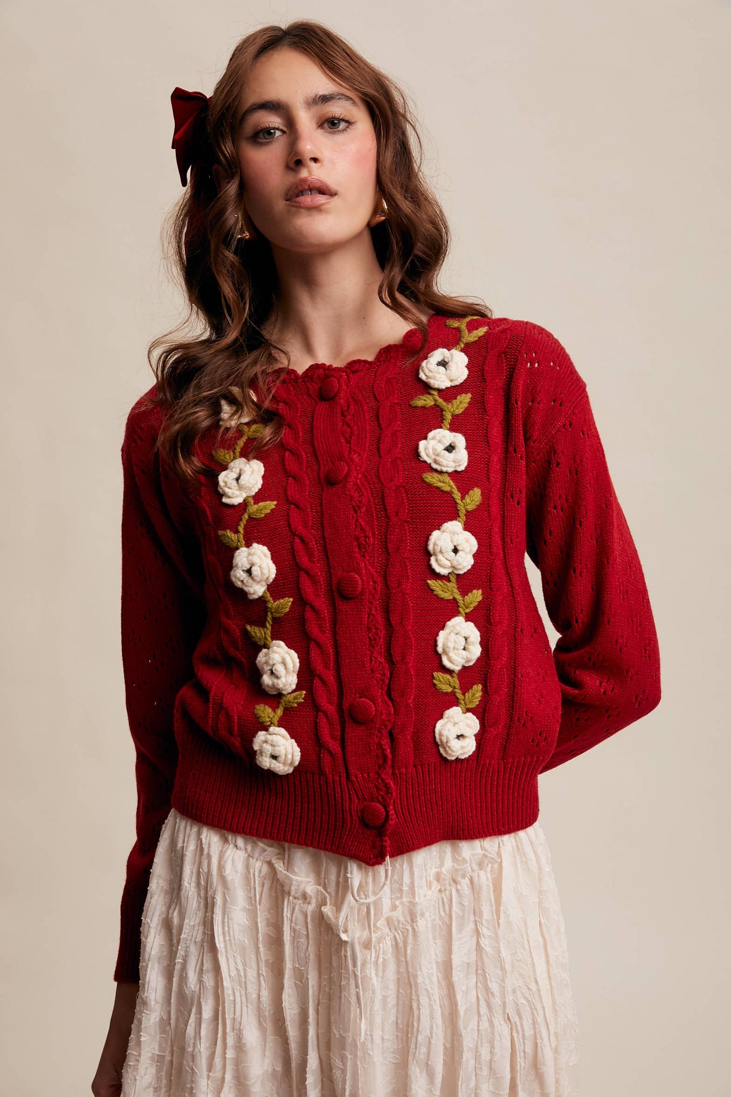 Aria Knit Crochet Flower Cardigan/Sweater