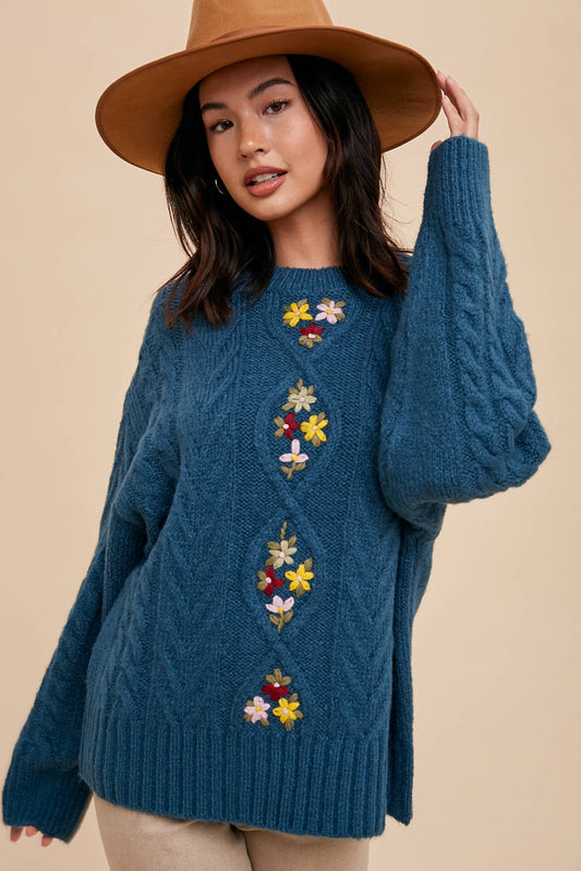 Sophie floral embroidered knit sweater