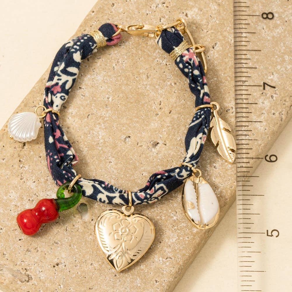Heart Locket And Charms Bandana Bracelet