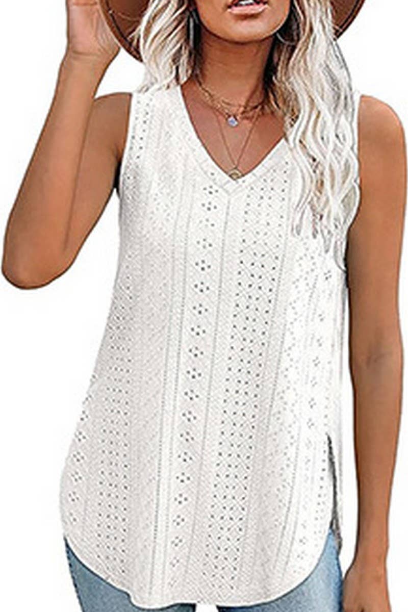 Forevermore eyelet V-Neck tank Knit Top