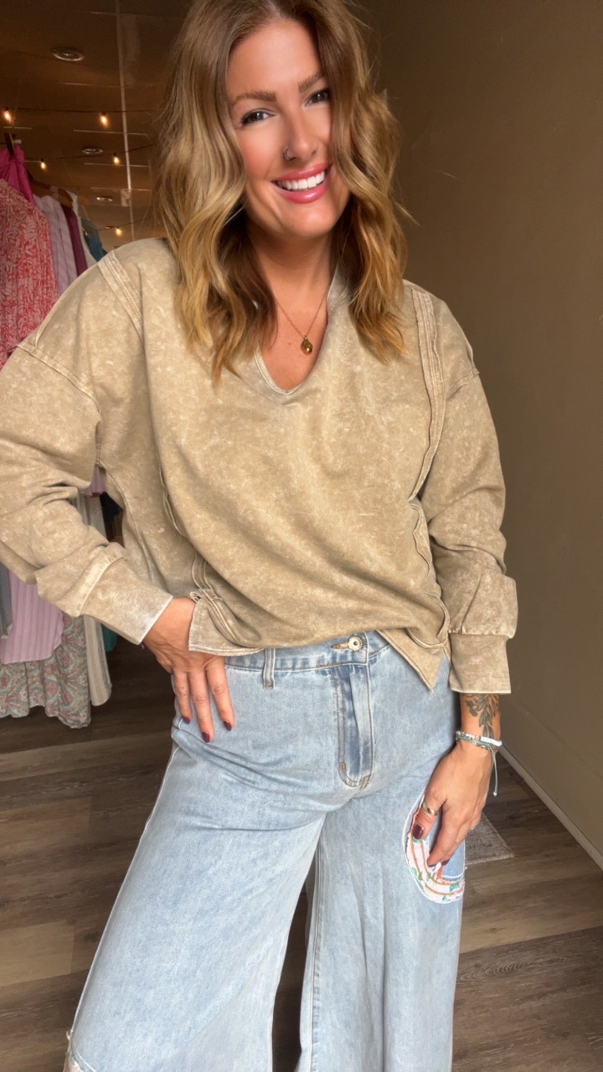 Opal mineral washed knit top