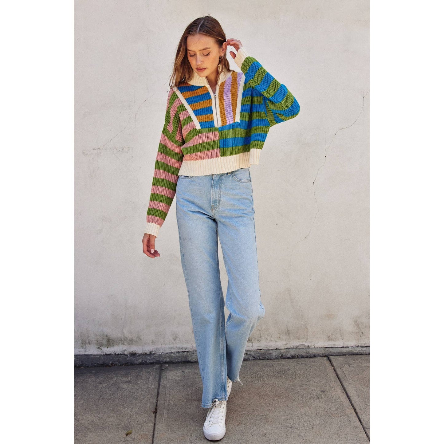Breezy Color burst Half Zip Collared Sweater pullover