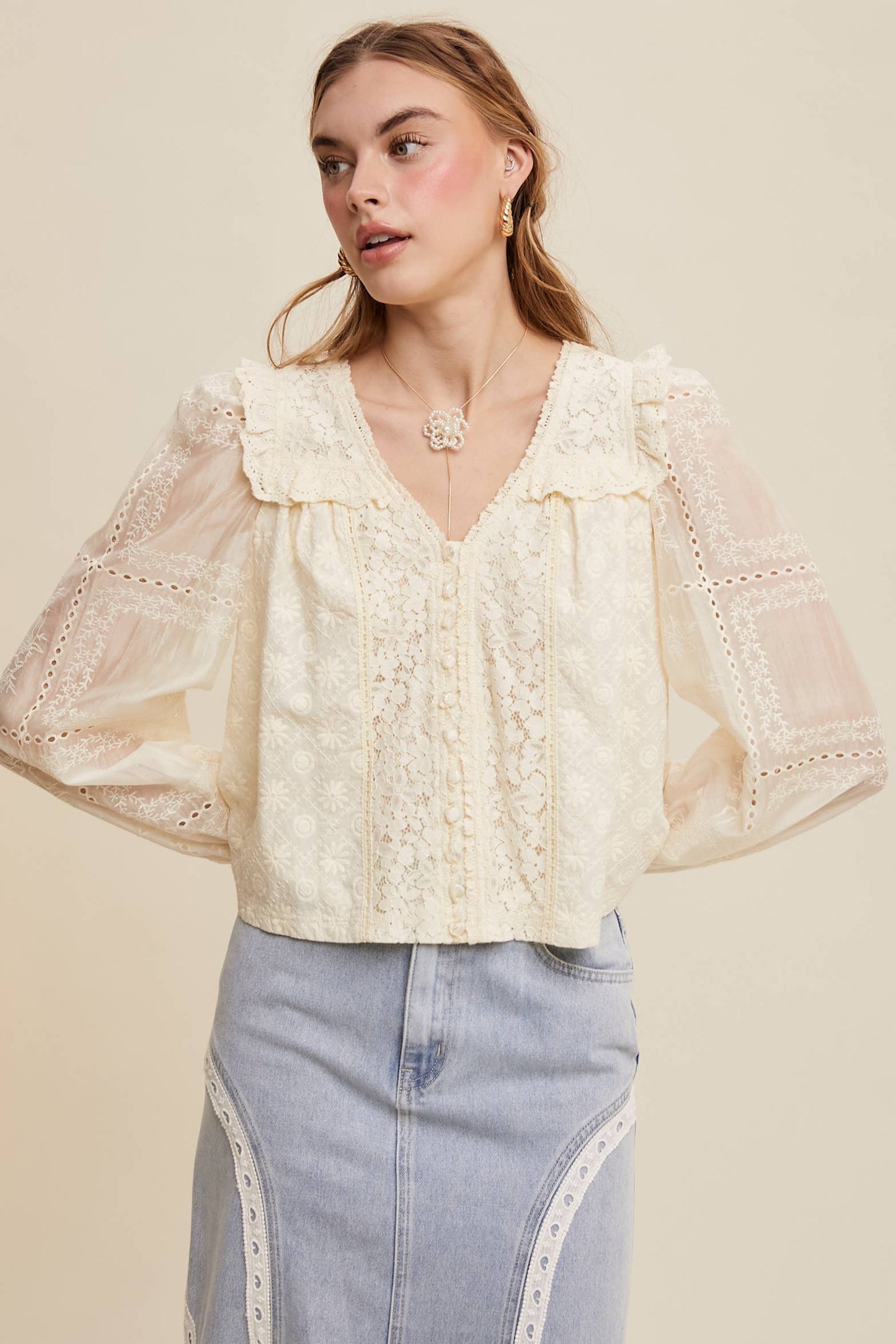 Lina Delicate Embroidered Lace Blouse
