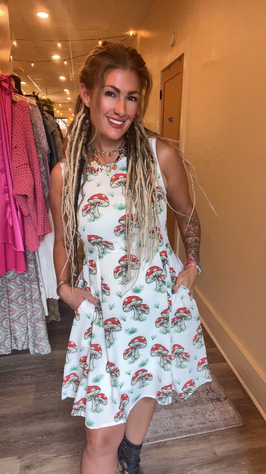Mushroom Print Skater Dress