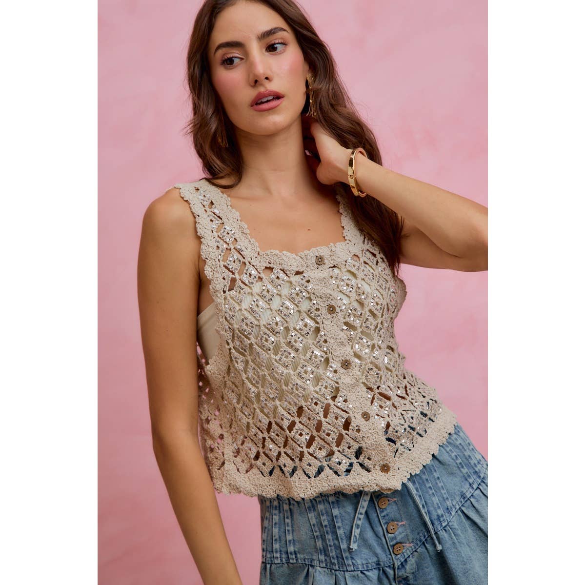 Jewel sequin crochet tank/vest