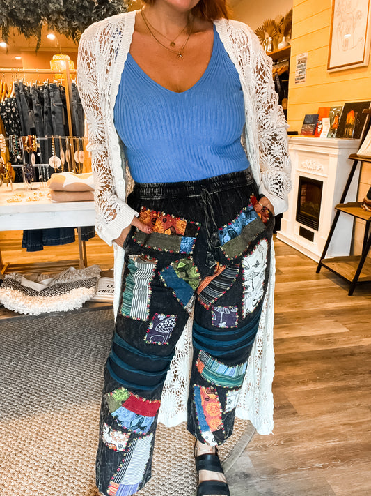 HandCrafted cotton patchwork cropped pants