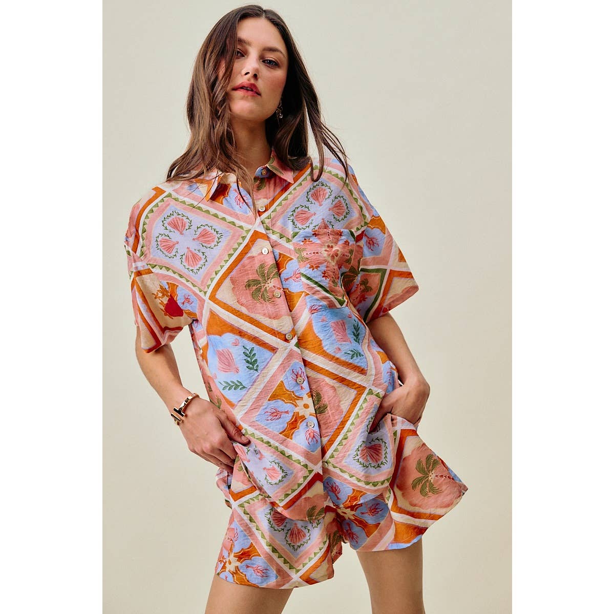 Frankie tropical print button down top