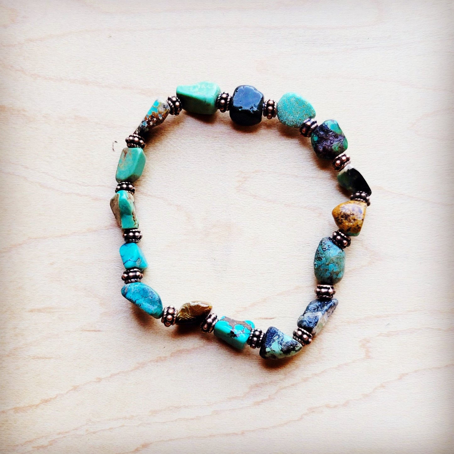 ONLINE EXCLUSIVE Genuine HuBei Natural Turquoise Beaded Bracelet w/ Copper 810g