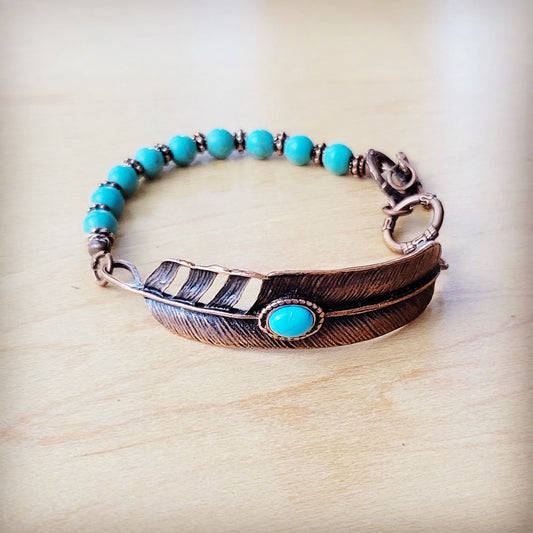 ONLINE EXCLUSIVE Round Blue Turquoise Beaded Bracelet on Copper Feather 810t
