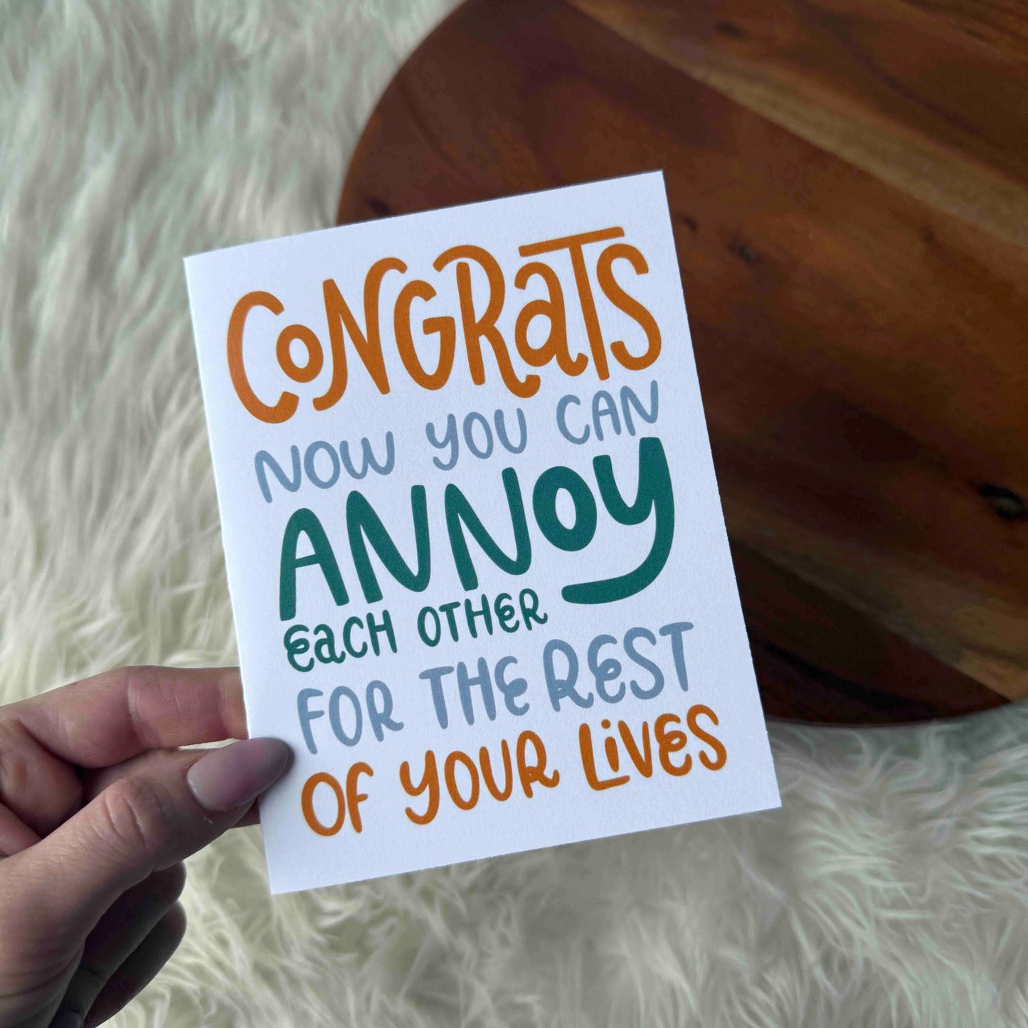 "Congrats, now you can annoy each other" Funny Wedding Card