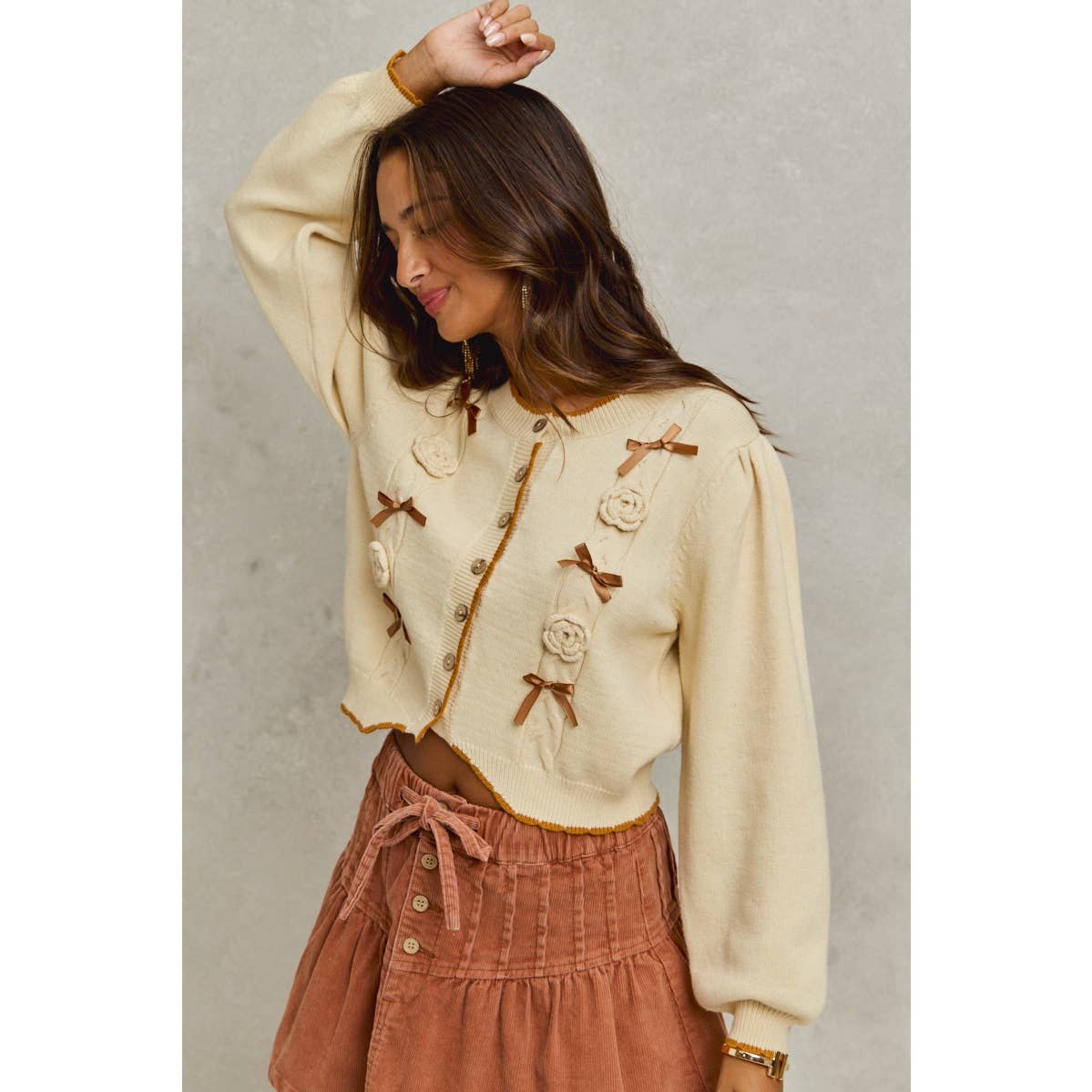 Margo ribbon & rose sweater/cardigan